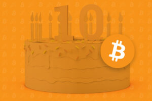 Birthday cake with Bitcoin logo 