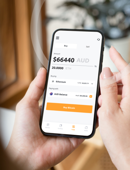 A customer using the bitcoin.com.au bitcoin & crypto exchange app
