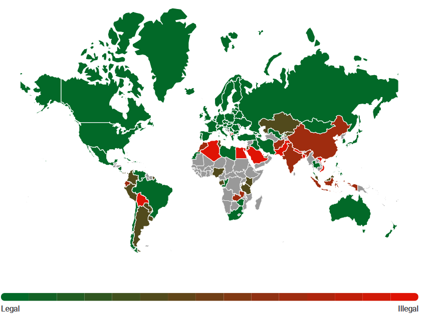 Global legality of Bitcoin map