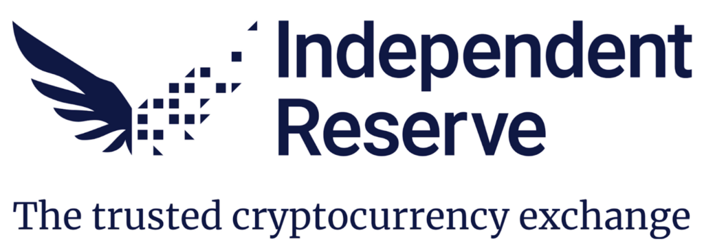 Independent Reserve logo featuring a stylised blue wing formed by digital pixels, with the tagline “The trusted cryptocurrency exchange.” This image represents Independent Reserve’s Bitcoin exchange wallet and trusted reputation in the Australian crypto market.