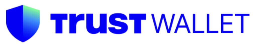 rust Wallet logo featuring a blue shield icon and bold blue text. Represents Trust Wallet—a popular mobile Bitcoin wallet used for securely storing and managing Bitcoin and other cryptocurrencies.