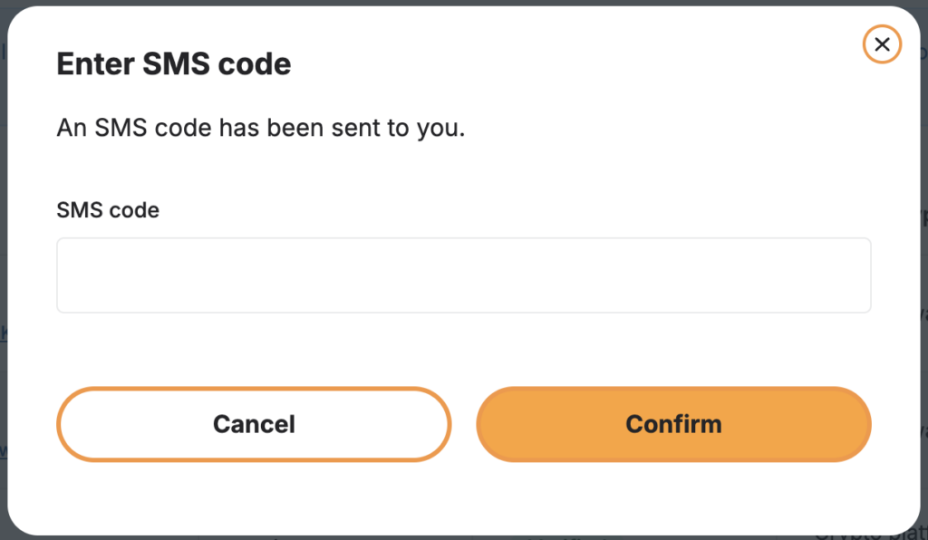 bitcoin.com.au sms confirmation code screenshot