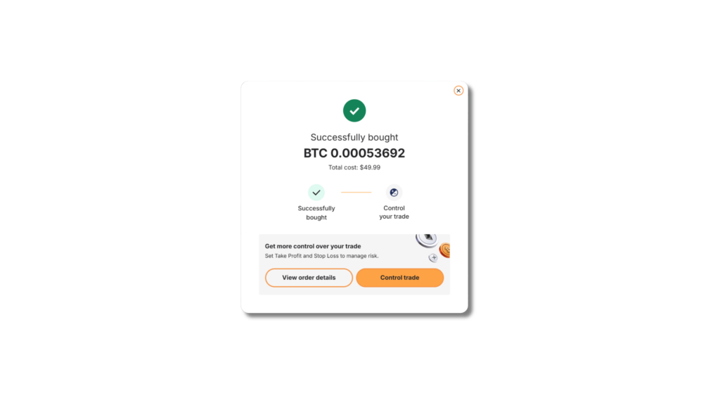 bitcoin.com.au successfully bought and control trade screenshot