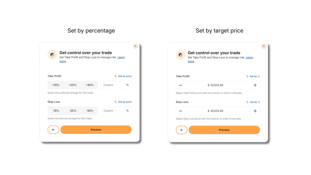 bitcoin.com.au Take Profit or Stop Loss by percentage or by target price screenshot