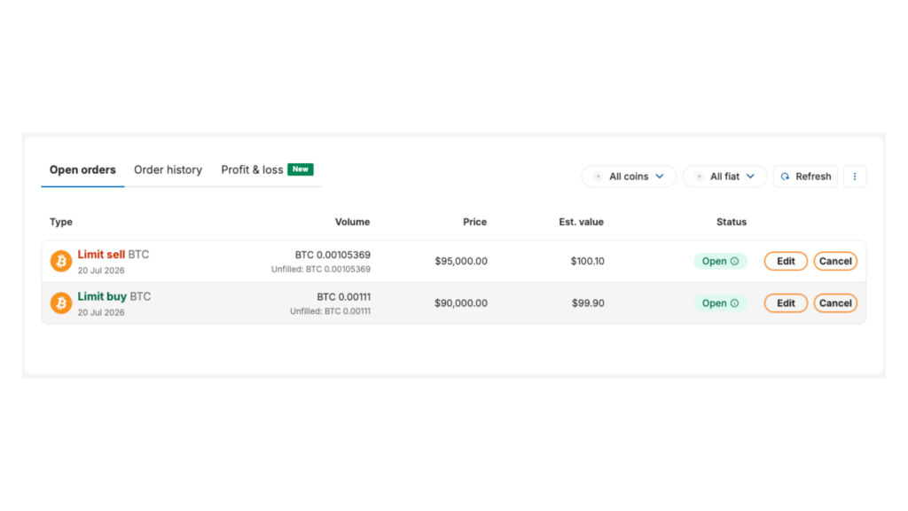 BC desktop screenshot featuring how to cancel limit orders